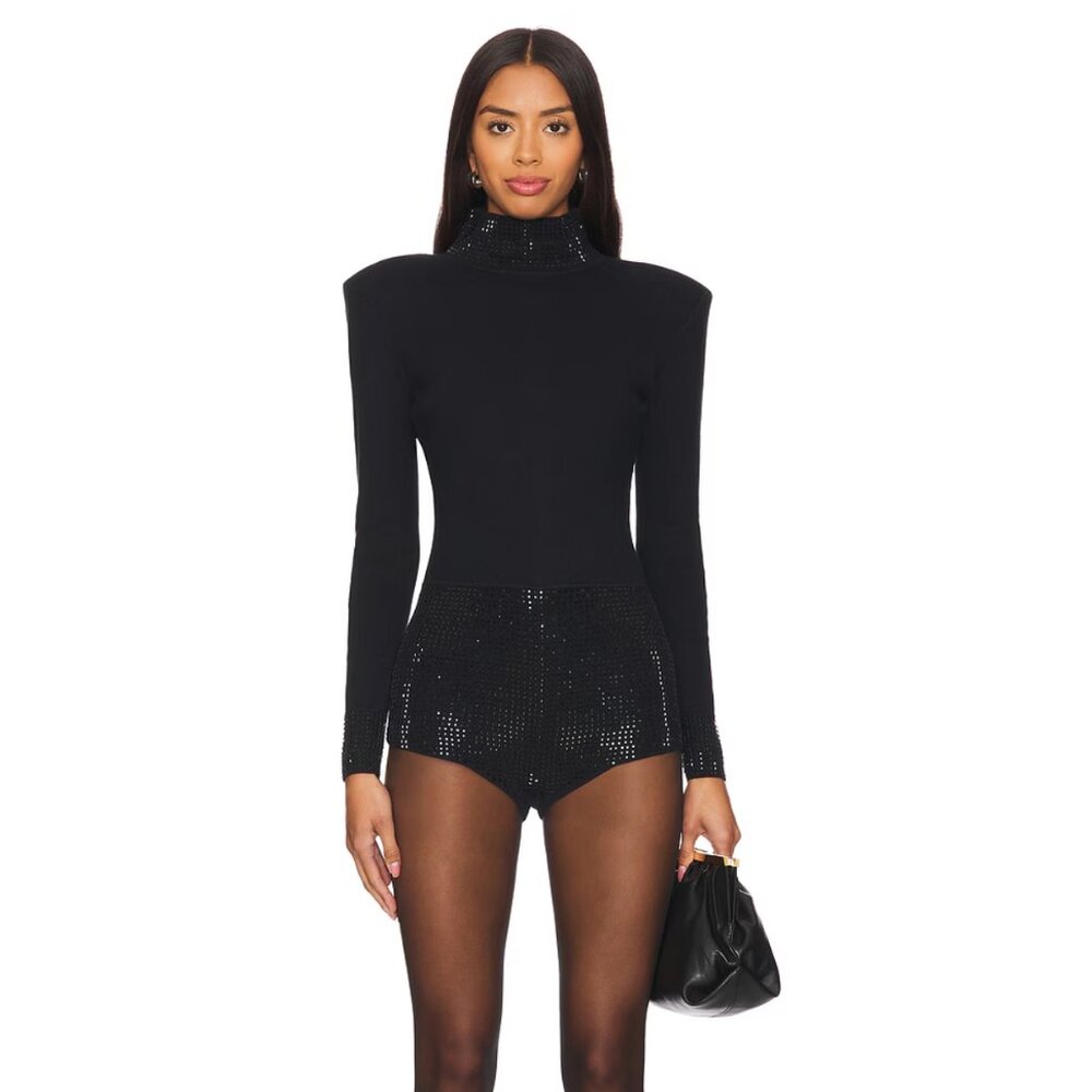 NEW retrofete Bethanie Romper in Black Shorts Long Sleeve Bodysuit XL